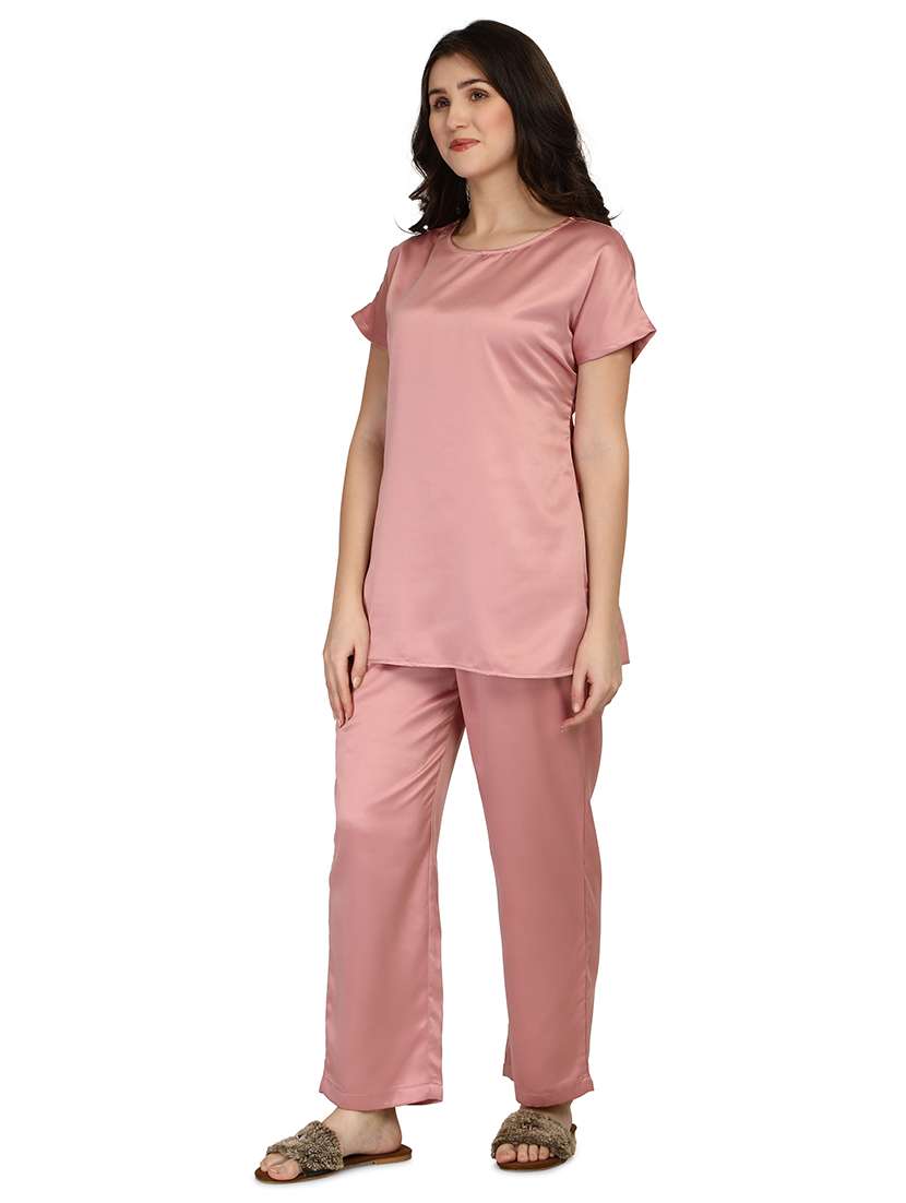 round neck solid nightwear pajama set  - 18287110 -  Standard Image - 4