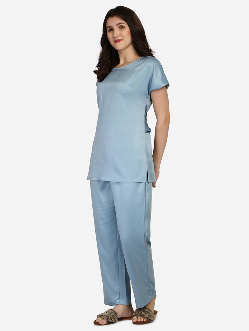 round neck solid nightwear pajama set - 18287111 - Standard Image - 1
