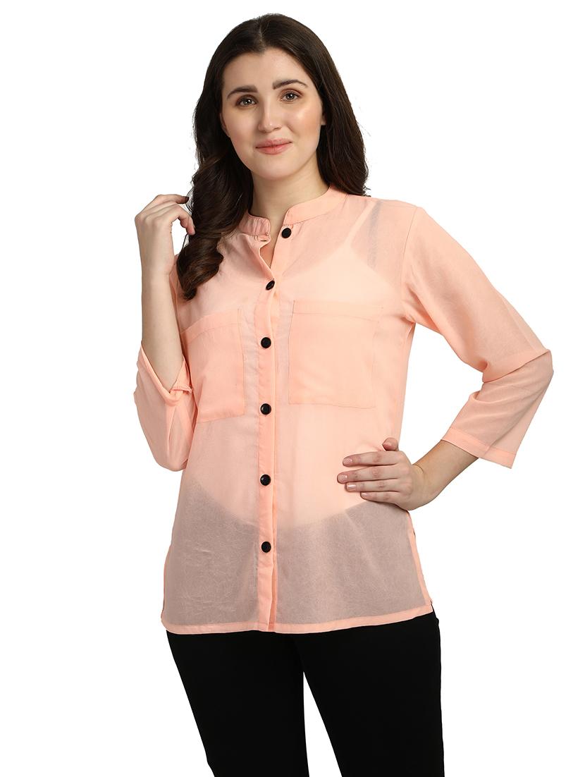 mandarin neck solid shirt - 18287141 -  Zoom Image - 0