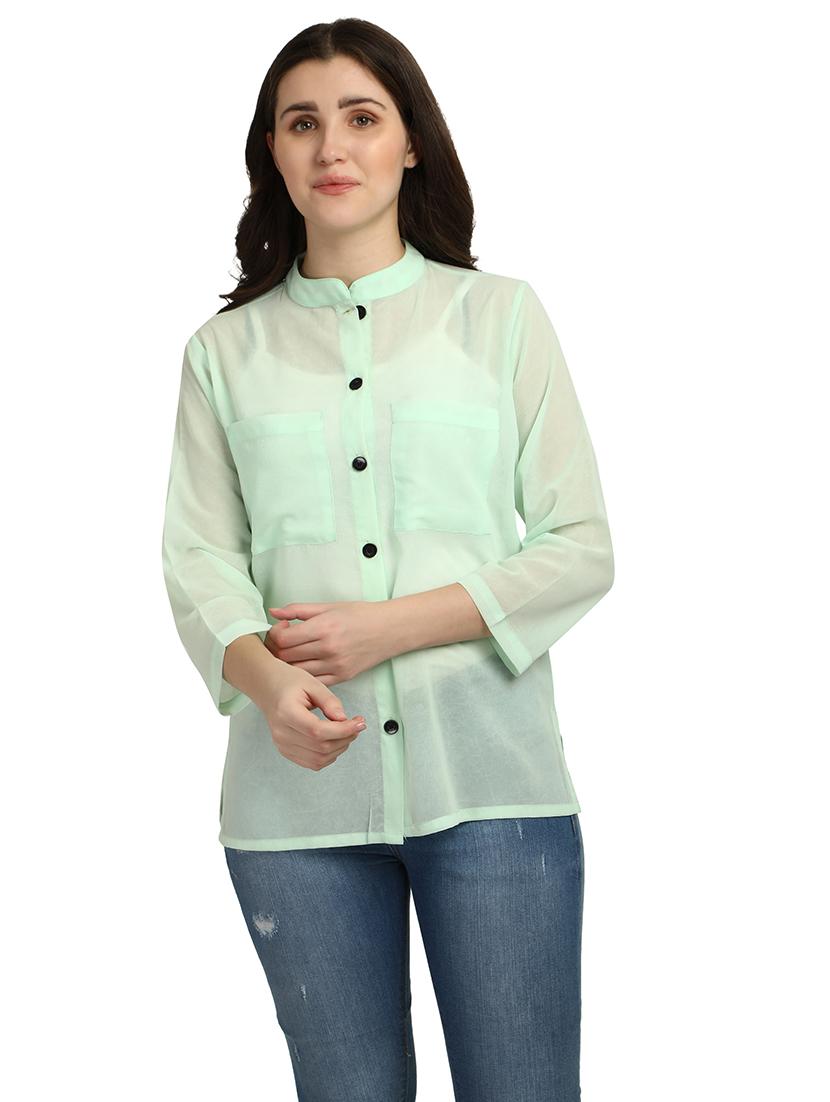 mandarin neck solid shirt - 18287142 -  Zoom Image - 0