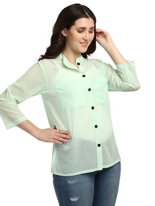 mandarin neck solid shirt - 18287143 - Standard Image - 0