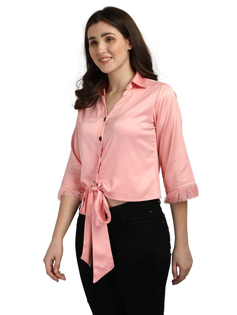 tie front solid shirt - 18287145 - Zoom Image - 0