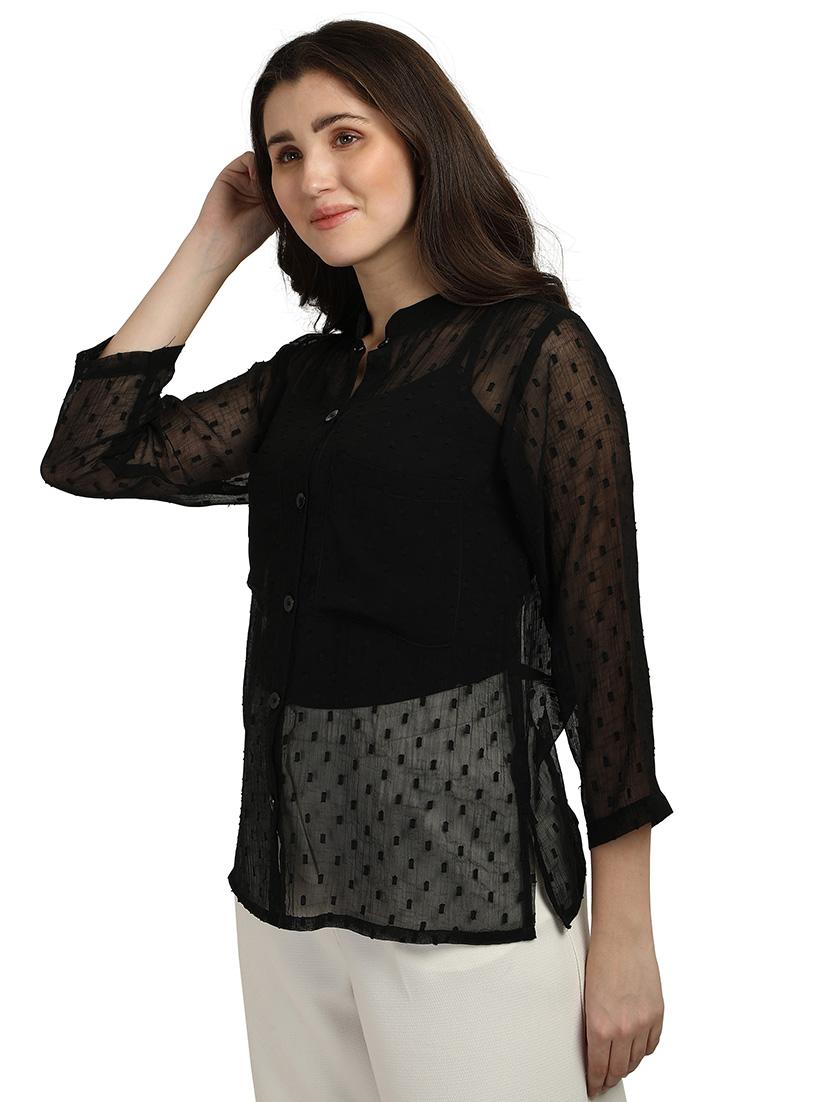 mandarin neck dobby shirt - 18287149 -  Standard Image - 1