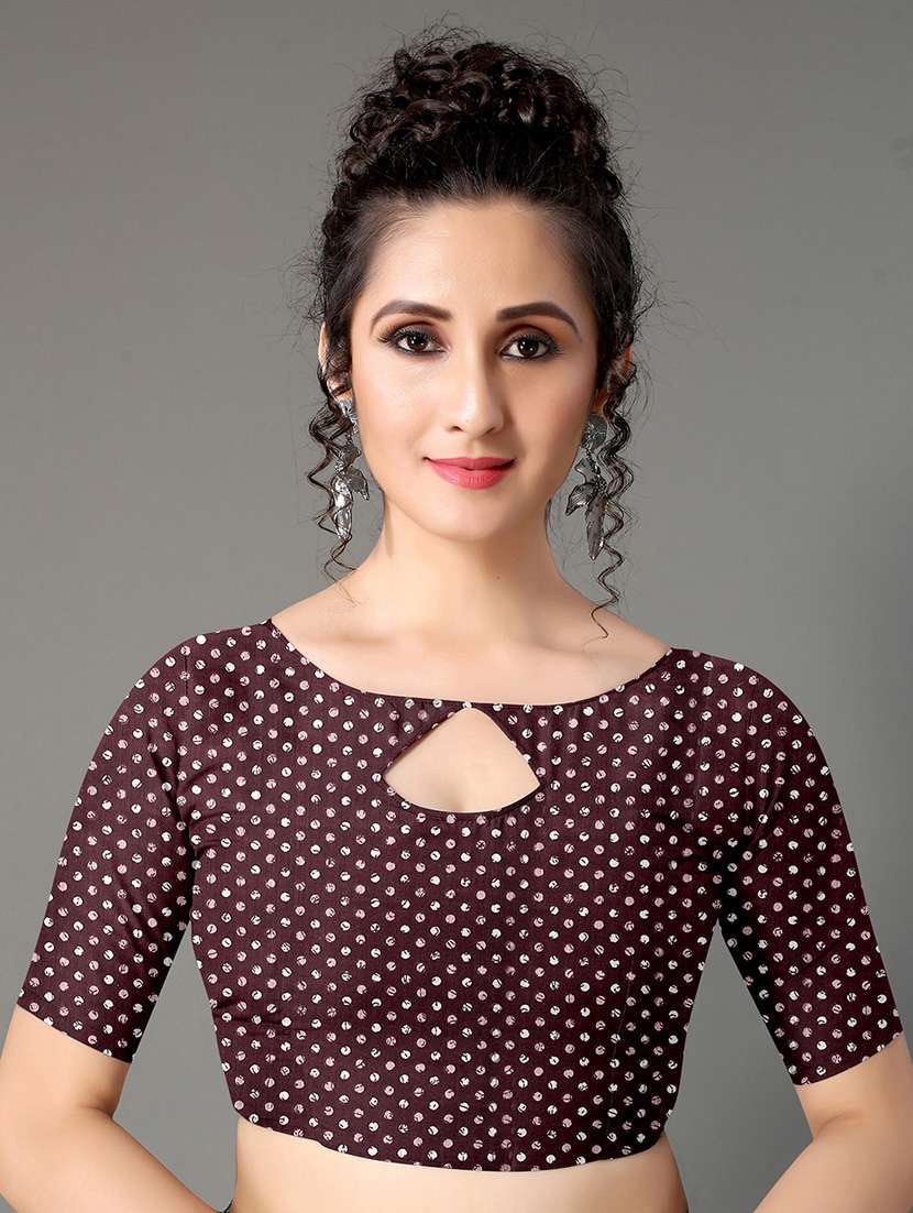 brown cotton blend printed saree with blouse - 18287206 - Standard Image - 4