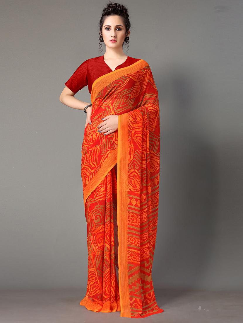 orange georgette printed saree with blouse - 18287243 - Standard Image - 1