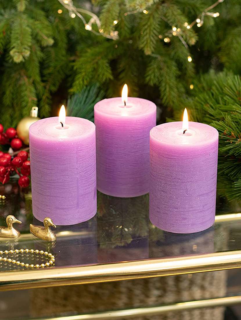 light purple 4 inch lemongrass fragrance set of 3 pillar candles