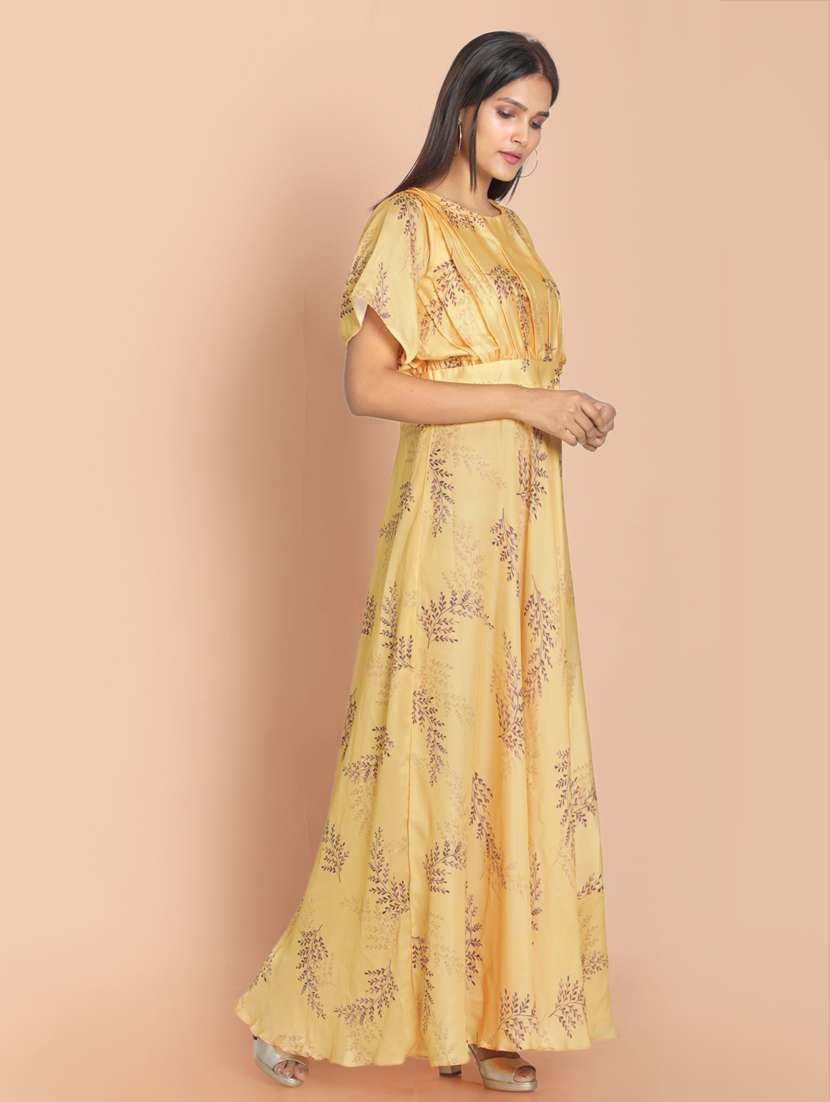 yellow printed a-line ethnic dress - 18287764 -  Standard Image - 1