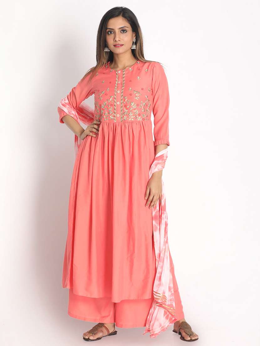 peach cotton suit  set