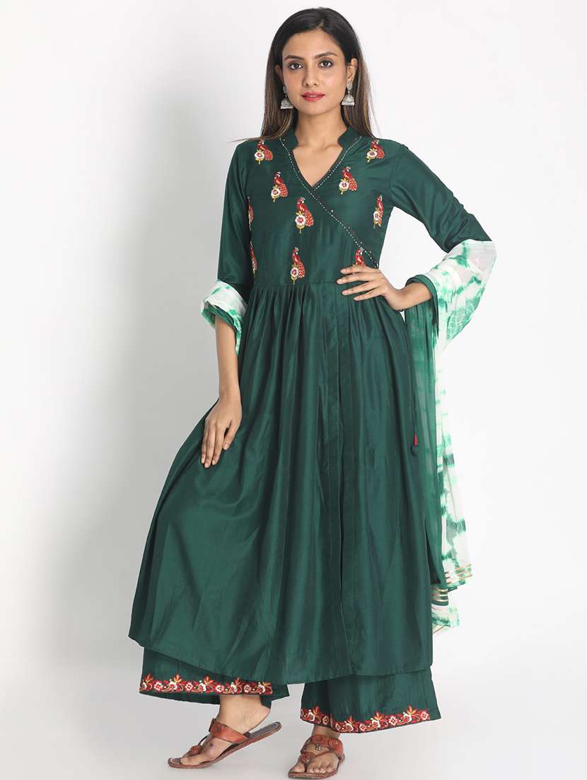 green kurta pant dupatta set