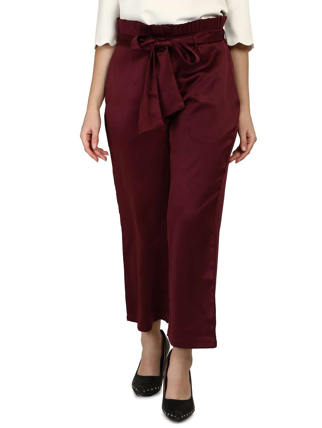tie front solid flat front  trouser