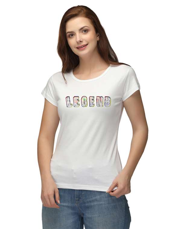 women's chest print round neck t-shirt - 18288658 -  Standard Image - 1