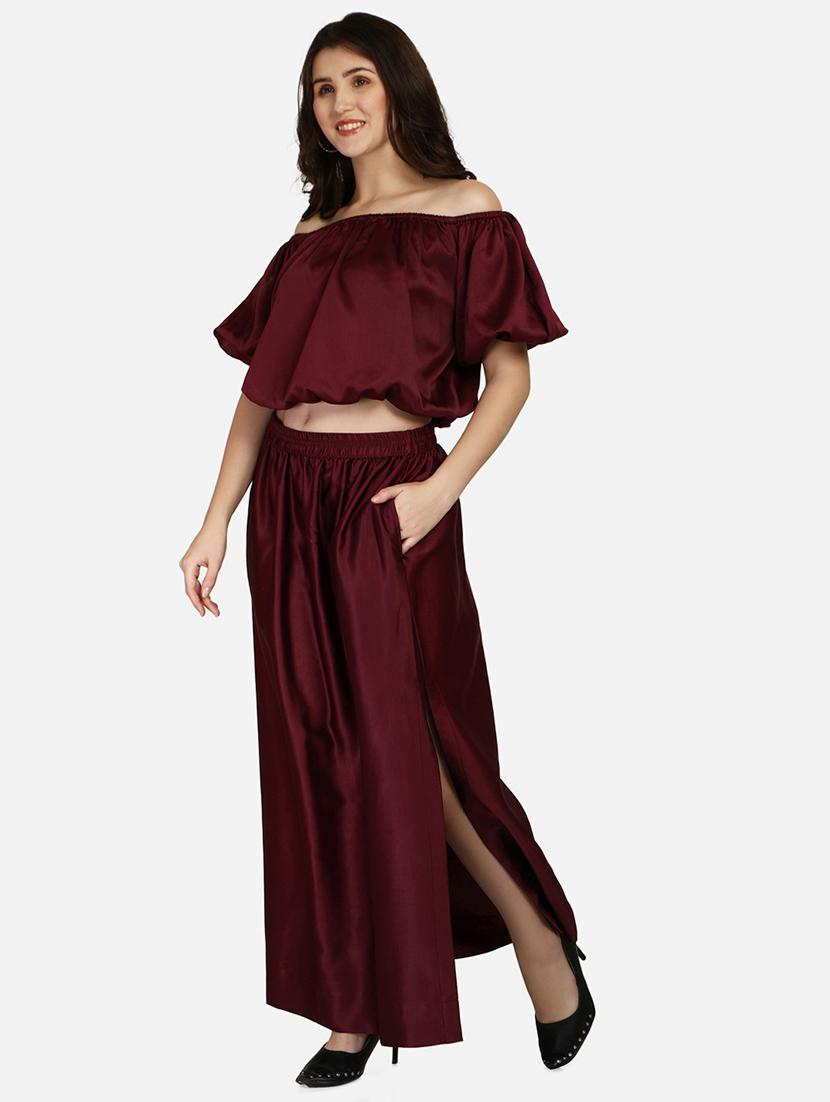 off shoulder solid crop top & skirt set - 18288682 - Standard Image - 1