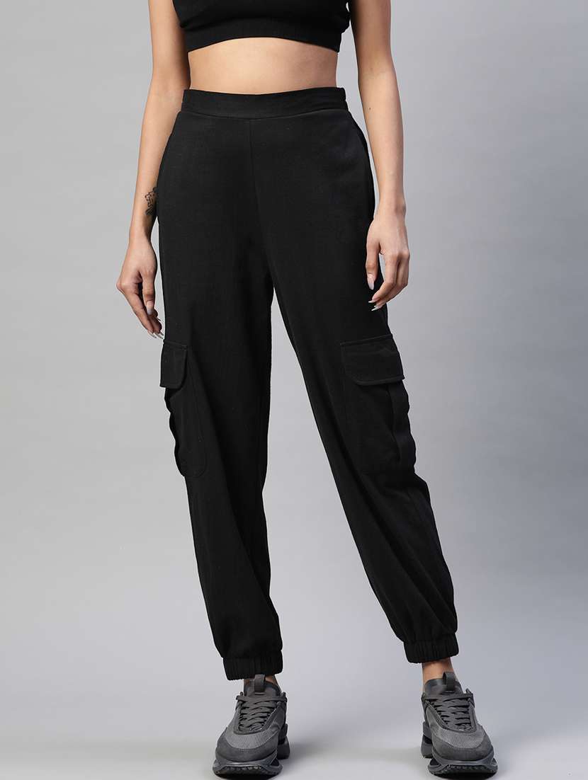 high rise solid track pant