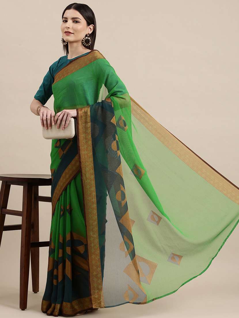 green chiffon printed saree