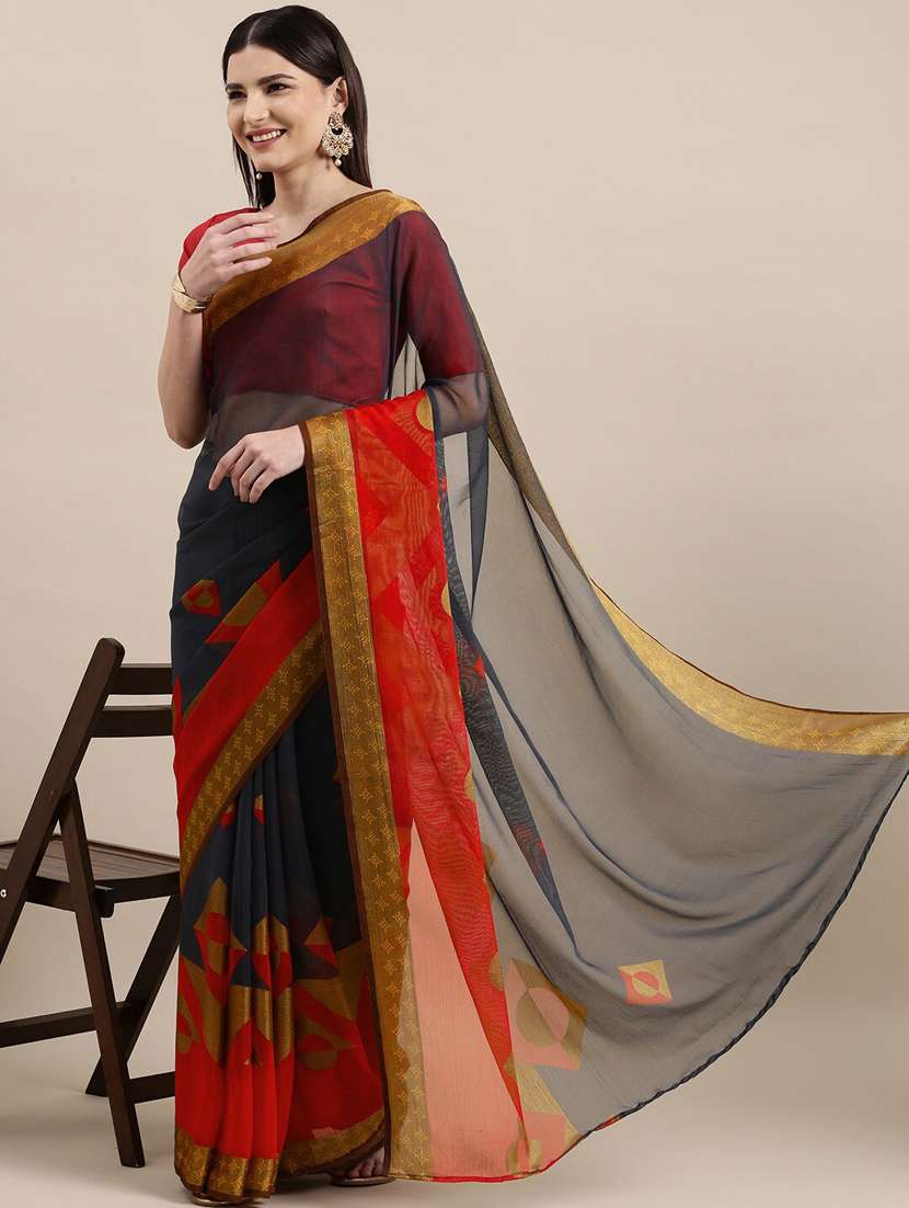 grey chiffon printed saree