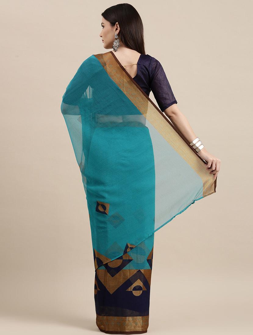 turquoise chiffon printed saree - 18289014 -  Standard Image - 1