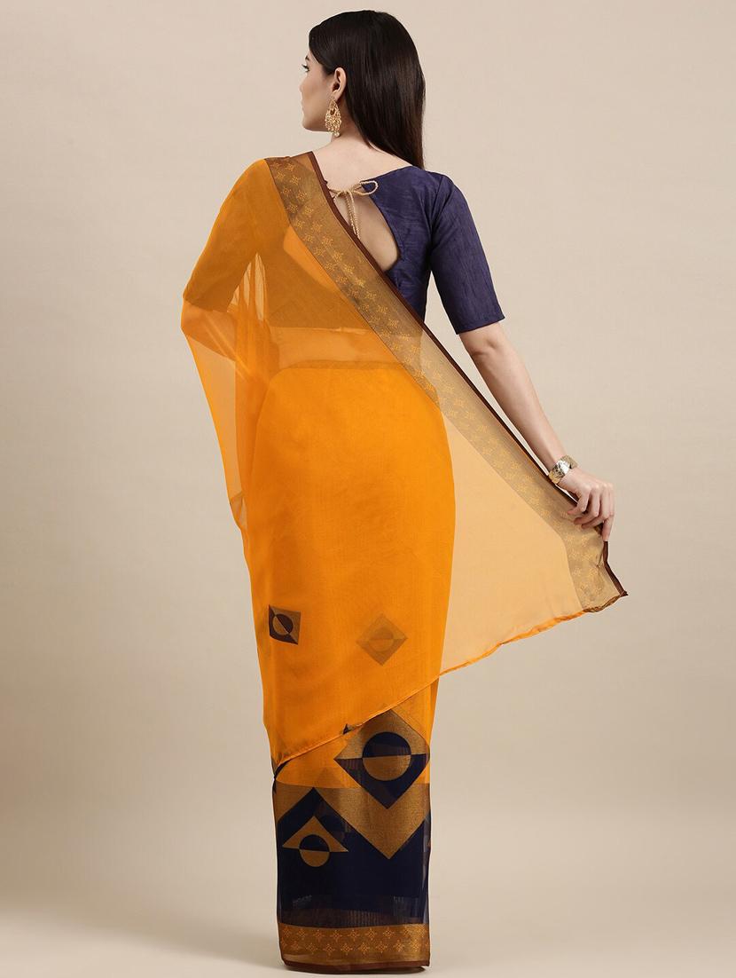 yellow chiffon printed saree - 18289015 - Standard Image - 1