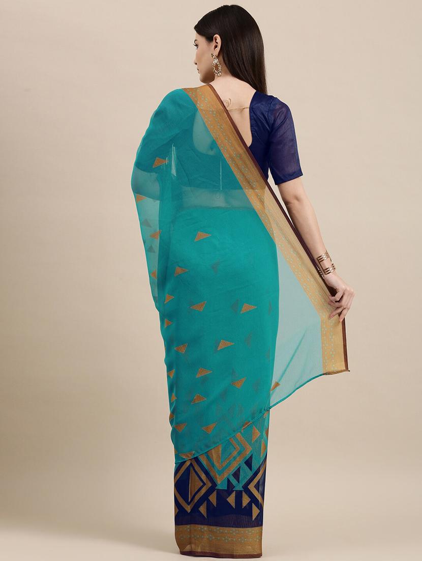 blue chiffon printed saree - 18289018 - Standard Image - 1