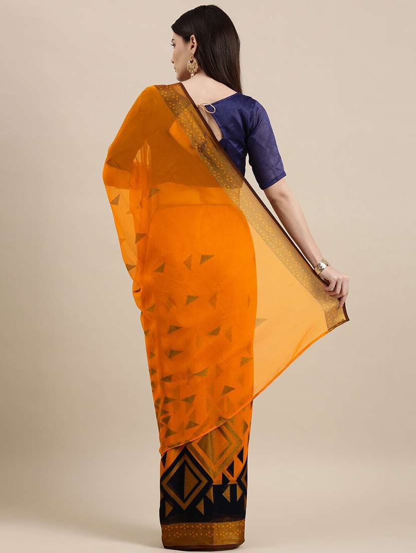 women's geometric mustard colored saree - 18289020 -  Standard Image - 1