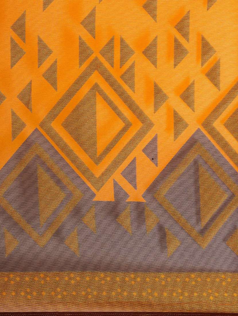 women's geometric mustard colored saree - 18289020 -  Standard Image - 4