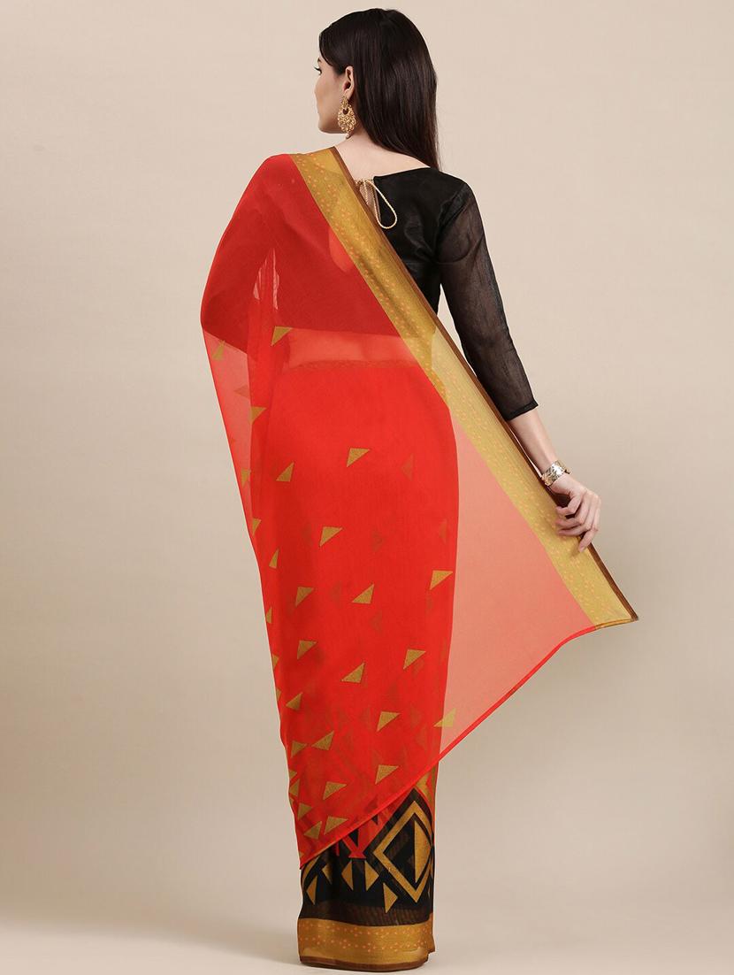 red printed saree - 18289022 - Standard Image - 1