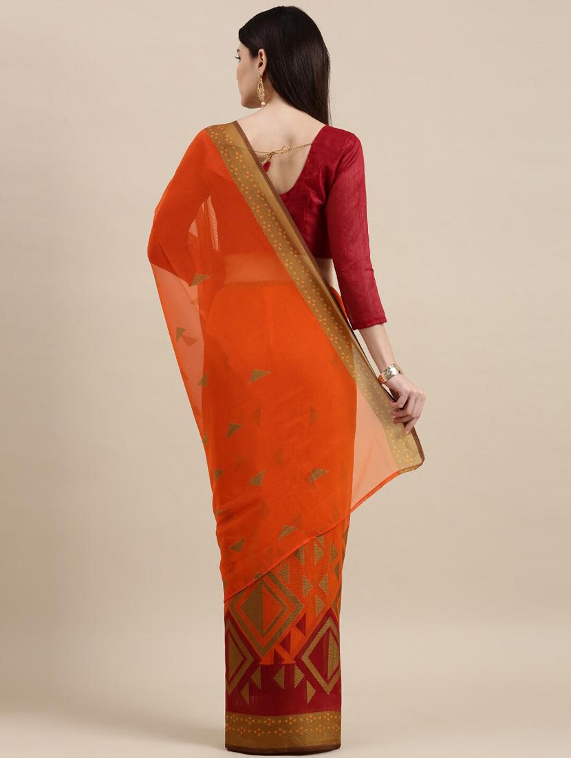 orange chiffon printed saree - 18289023 - Standard Image - 1