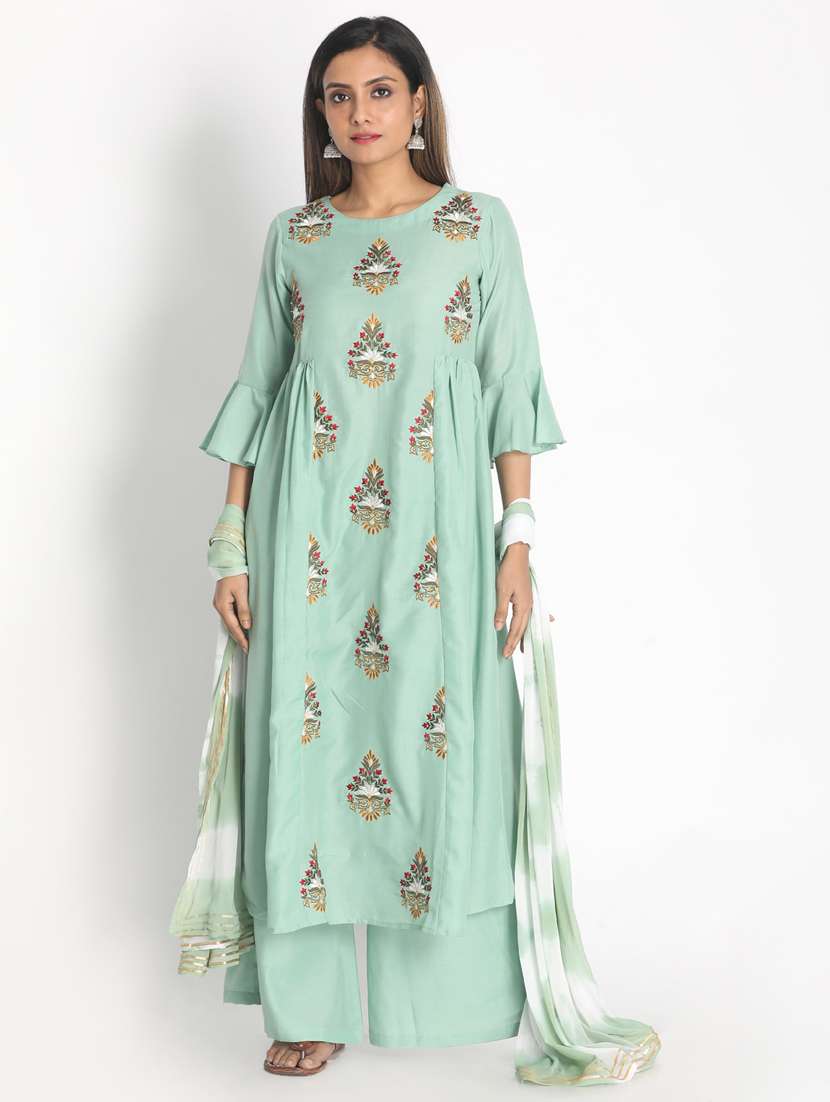 green cotton kurta dupatta  set