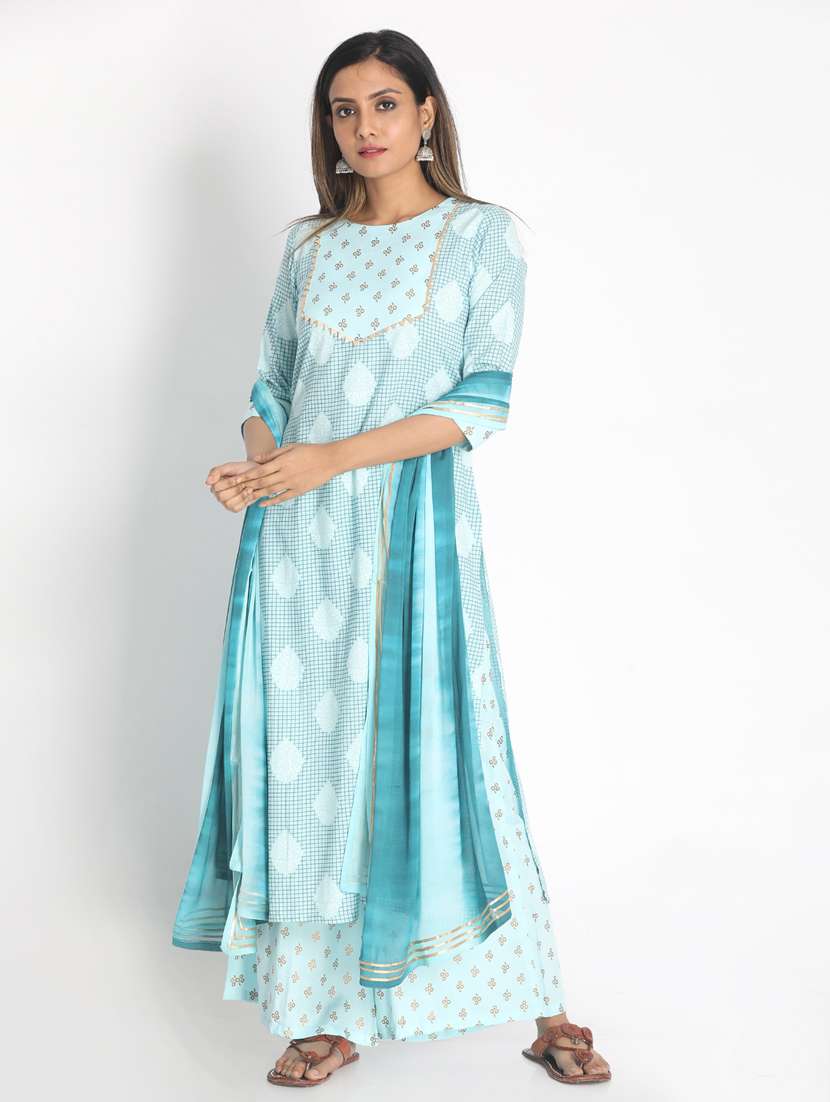 blue kurta palazzo dupatta set