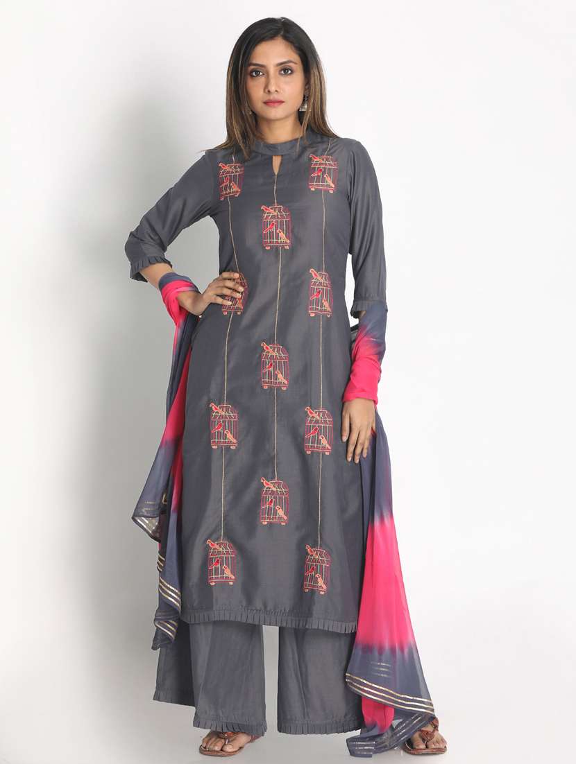 grey cotton kurta dupatta  set
