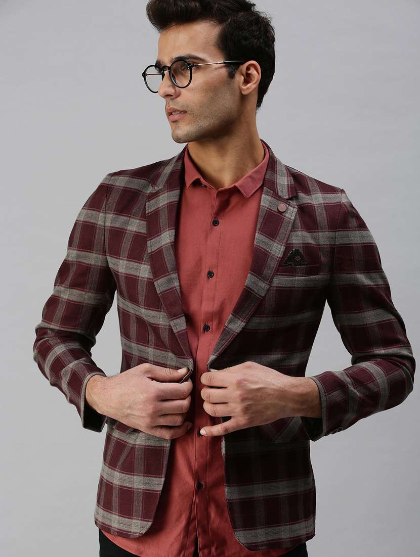 brown checked single breasted casual blazer - 18289534 -  Standard Image - 1
