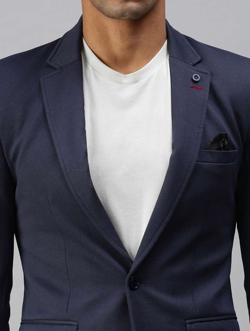 navy blue solid single breasted casual blazer - 18289537 -  Standard Image - 4
