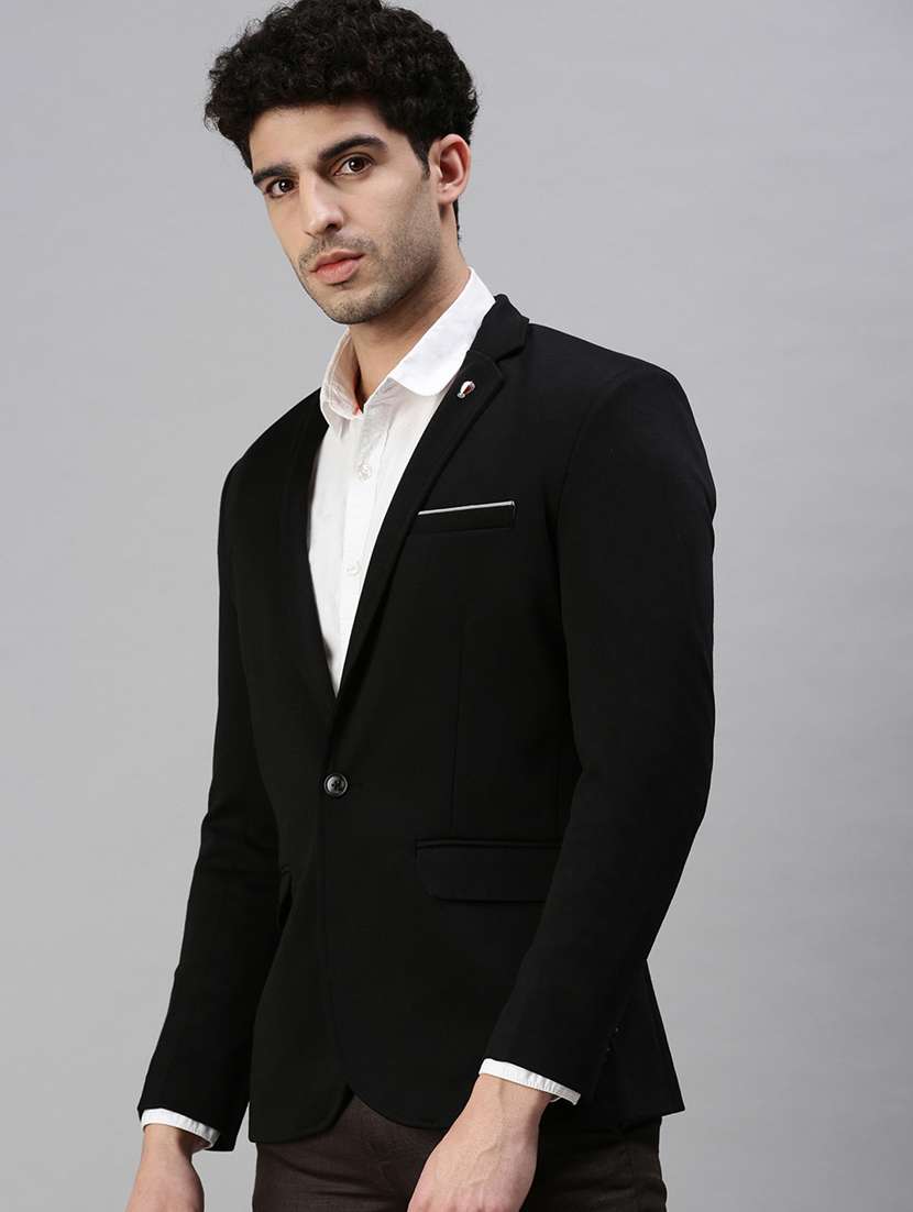 Black Solid Single Breasted Casual Blazer