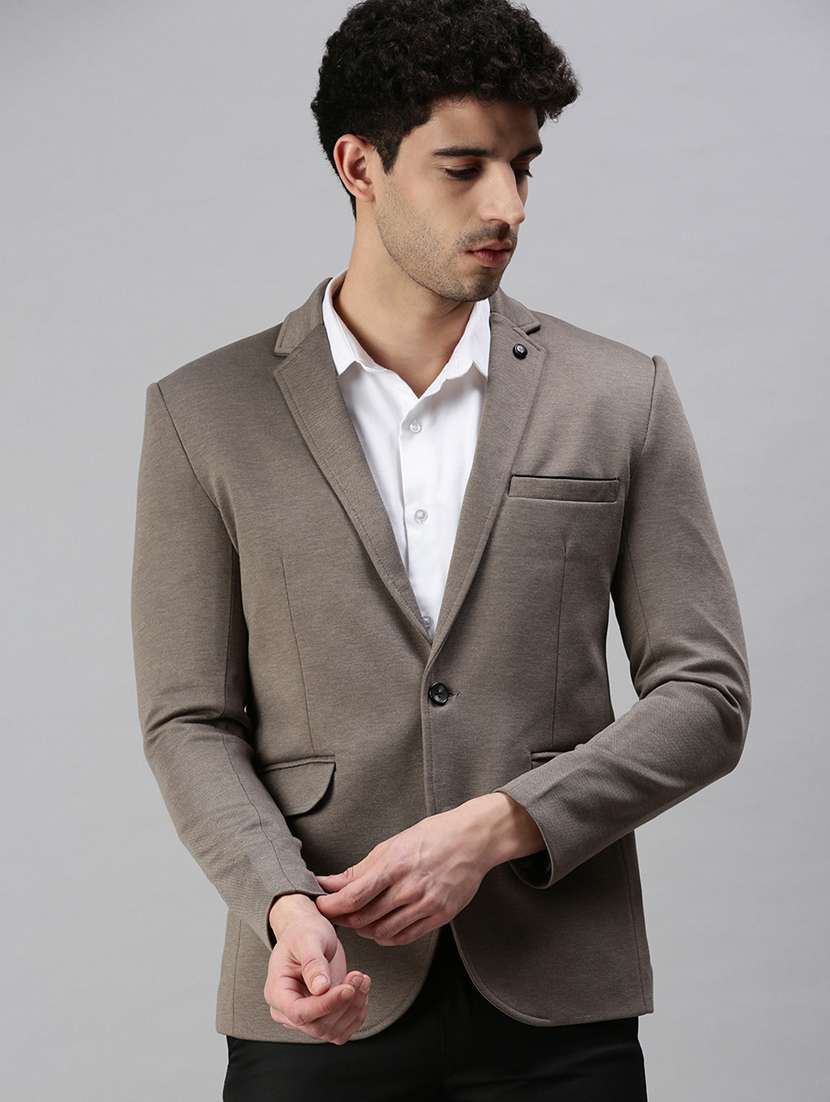 grey solid single breasted casual blazer