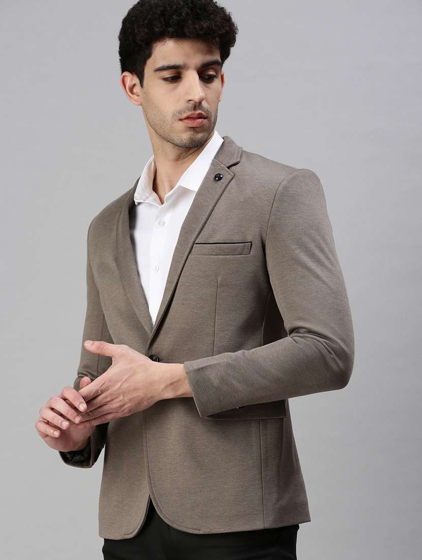 grey solid single breasted casual blazer - 18289546 -  Standard Image - 1
