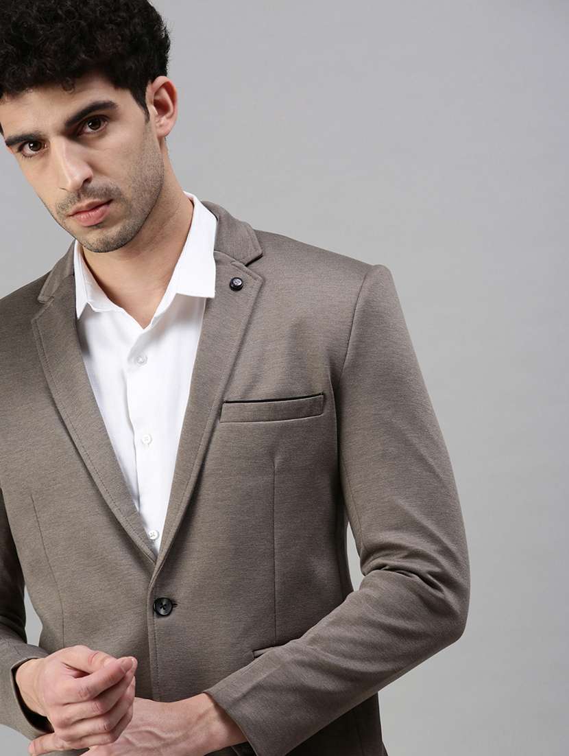 grey solid single breasted casual blazer - 18289546 -  Standard Image - 4