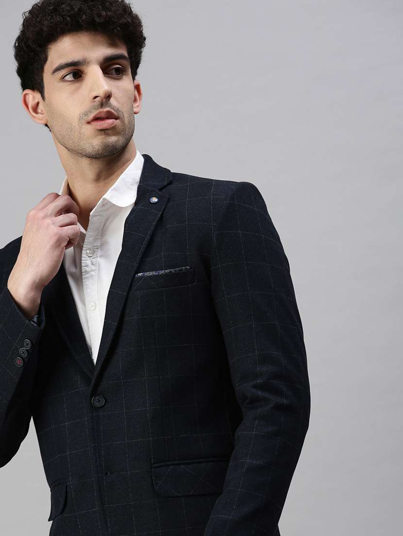 navy blue solid single breasted casual blazer - 18289547 -  Standard Image - 1