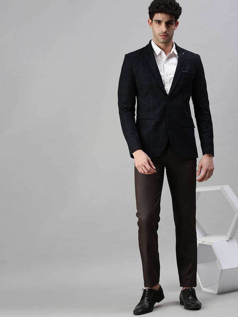 navy blue solid single breasted casual blazer - 18289547 -  Standard Image - 4