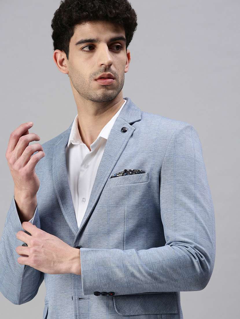 Blue Solid Single Breasted Casual Blazer