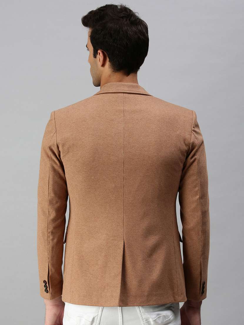 Brown Solid Single Breasted Casual Blazer