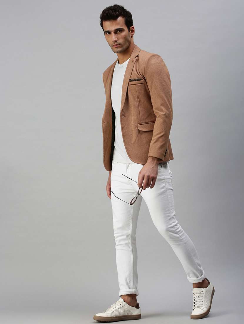 Brown Solid Single Breasted Casual Blazer