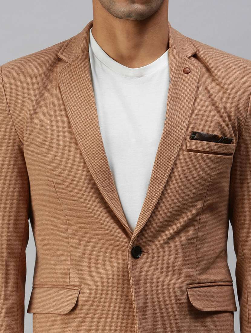 Brown Solid Single Breasted Casual Blazer