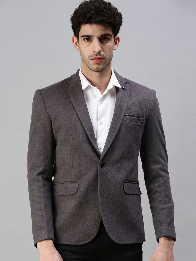 grey solid single breasted casual blazer