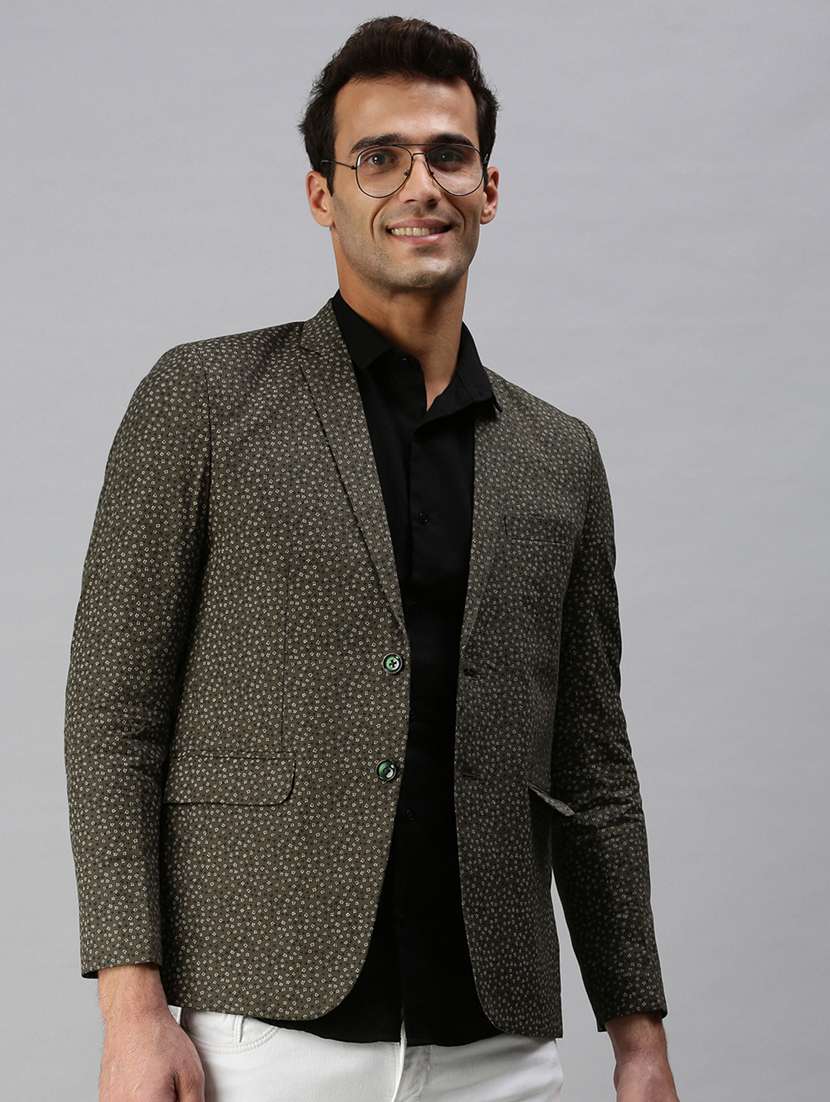 green printed single breasted casual blazer