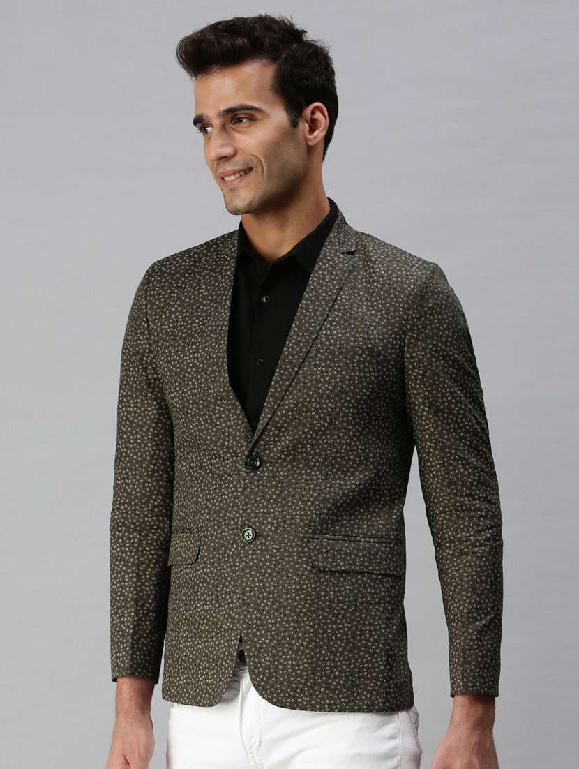 green printed single breasted casual blazer - 18289556 -  Standard Image - 1