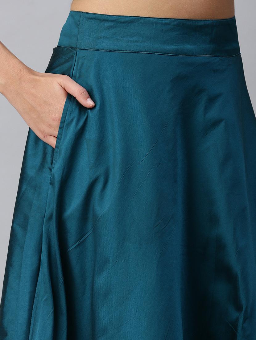 blue solid a-line skirt - 18289814 - Standard Image - 4