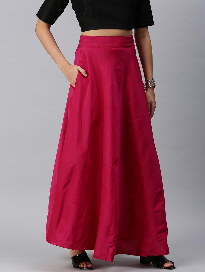 red solid flared skirt - 18289815 - Standard Image - 1
