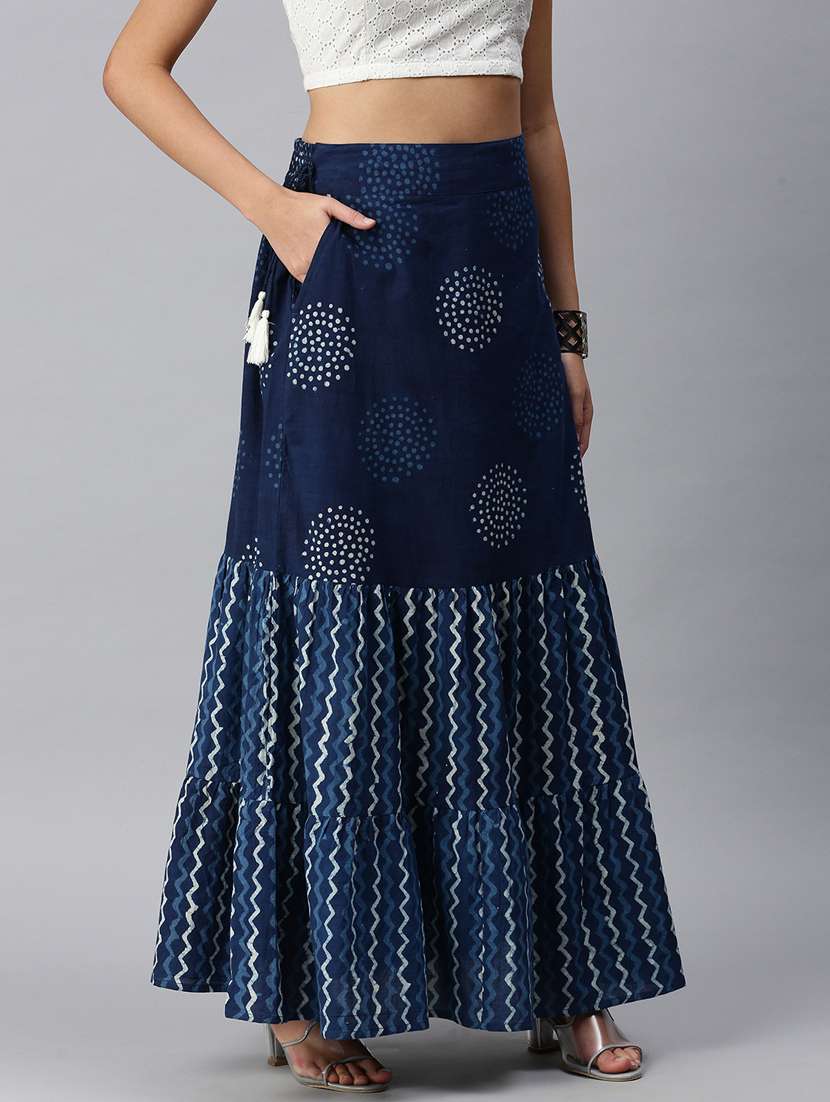 blue printed a-line skirt - 18289822 -  Standard Image - 1