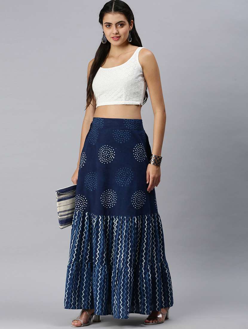 blue printed a-line skirt - 18289822 -  Standard Image - 4