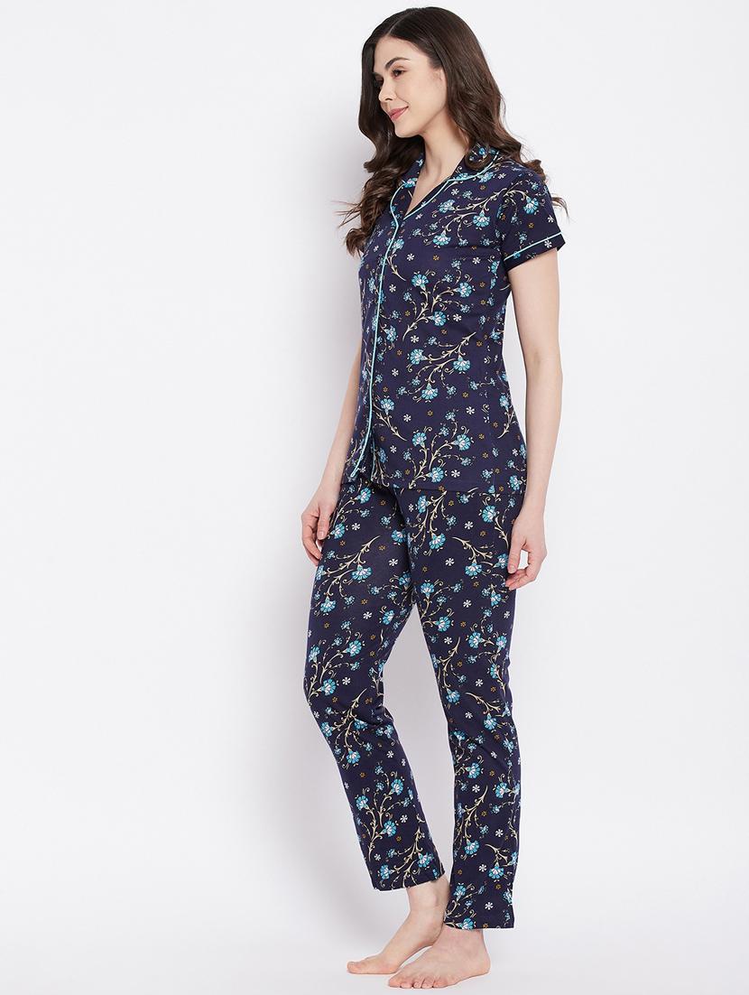 shirt collar printed nightwear pajama set - 18289840 - Standard Image - 1