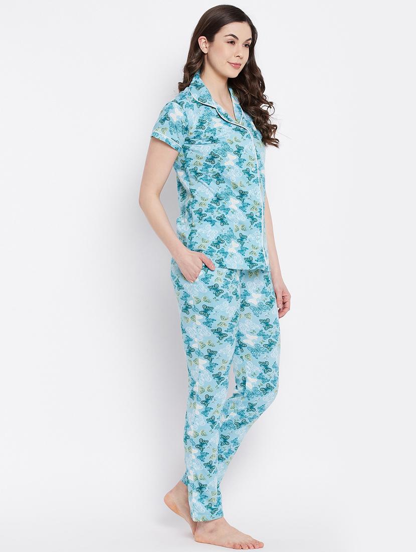 shirt collar printed nightwear pajama set - 18289845 - Standard Image - 1